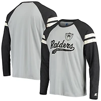 T-shirt à manches longues raglan Starter argent/noir Las Vegas Raiders Throwback League pour homme