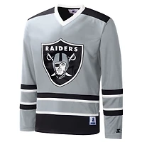T-shirt à manches longues et col en V carreaux Las Vegas Raiders Starter Silver pour homme