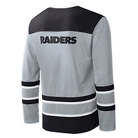 T-shirt à manches longues et col en V carreaux Las Vegas Raiders Starter Silver pour homme