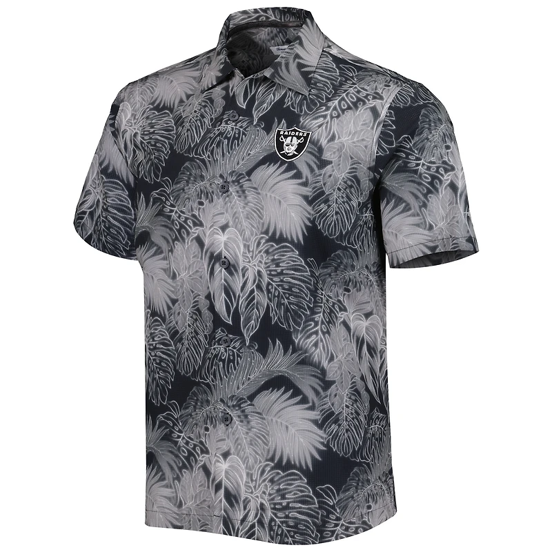 Chemise boutonnée pour homme Tommy Bahama Black Las Vegas Raiders Coast Luminescent Fronds Camp IslandZone