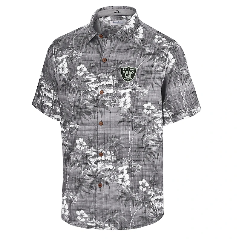 Chemise boutonnée noire pour homme Tommy Bahama Las Vegas Raiders Coconut Point Isla Palmetta Camp