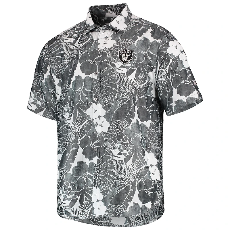Men's Tommy Bahama Black Las Vegas Raiders Coconut Point Playa Floral IslandZone Button-Up Shirt
