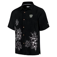 Chemise boutonnée Tommy Bahama noire Las Vegas Raiders Hibiscus Camp pour hommes