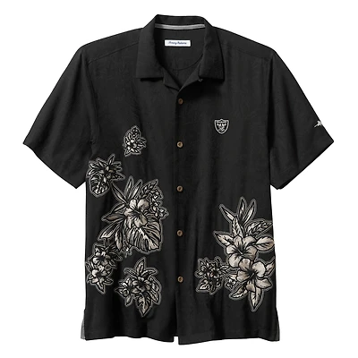 Chemise boutonnée Tommy Bahama noire pour homme, motif hibiscus des Raiders de Las Vegas