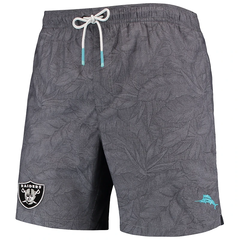 Men's Tommy Bahama Black Las Vegas Raiders Naples Layered Leaves Swim Trunks