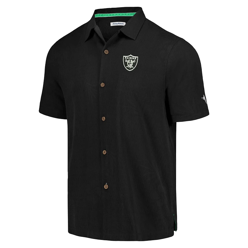 Chemise boutonnée Tommy Bahama noire pour hommes des Las Vegas Raiders Tidal Kickoff Camp