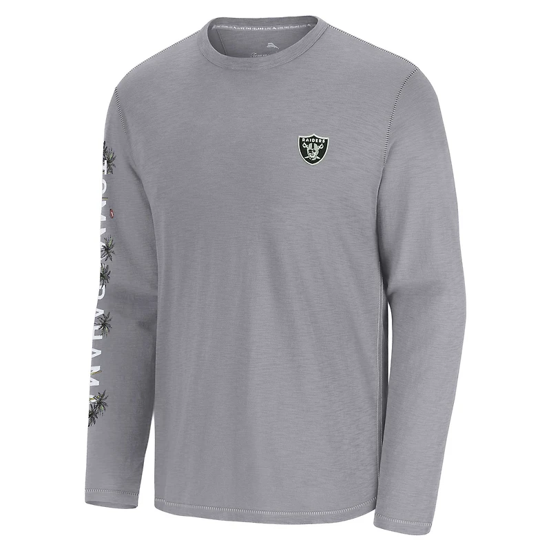 T-shirt à manches longues Tommy Bahama pour homme, gris, Las Vegas Raiders Oasis Endzone Lux