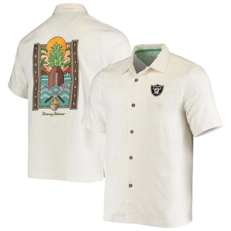 Chemise boutonnée en soie à hayon tropical Tommy Bahama Las Vegas Raiders Sport pour homme, blanc