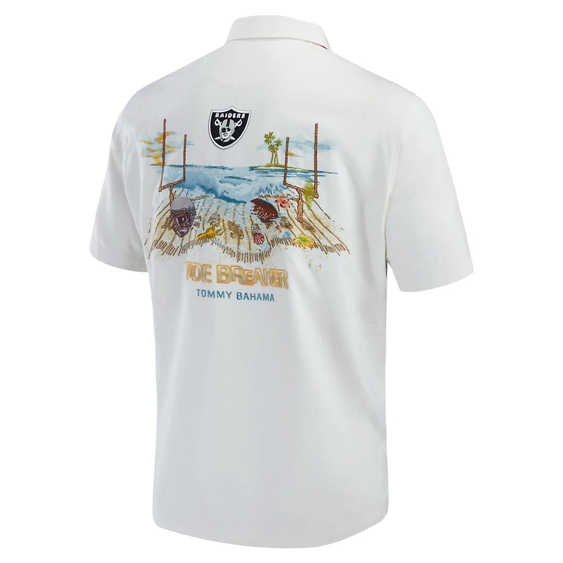 Chemise boutonnée Tommy Bahama pour hommes des Las Vegas Raiders Tide Breaker IslandZone Camp blanche