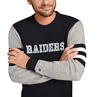 Men's Tommy Hilfiger Black/Heather Gray Las Vegas Raiders Acrylic Crewneck Pullover Sweater