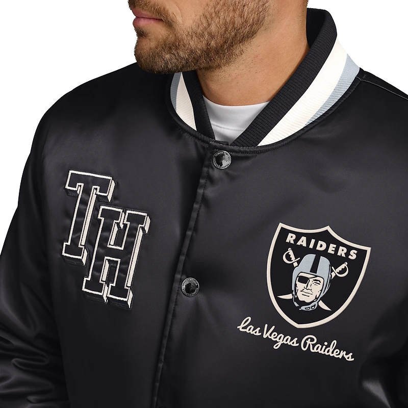 Men's Tommy Hilfiger Black Las Vegas Raiders Dante Full-Snap Satin Jacket