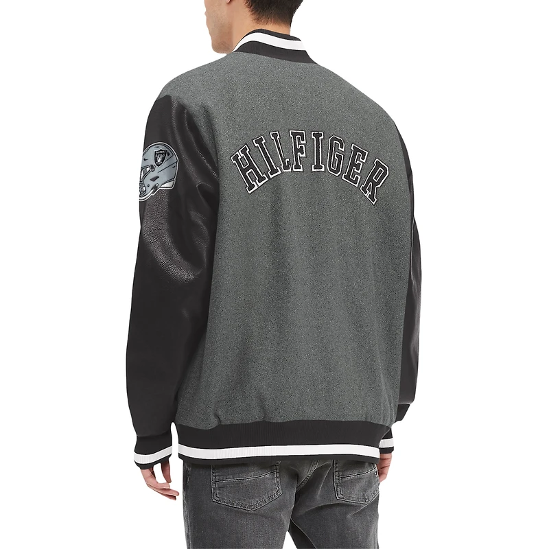 Men's Tommy Hilfiger  Heather Gray/Black Las Vegas Raiders Gunner Full-Zip Varsity Jacket