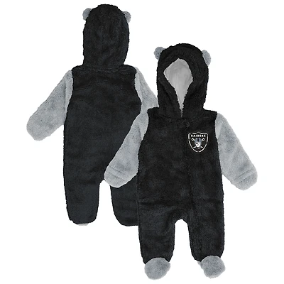Grenouillère polaire noire à fermeture éclair pour nouveau-né et nourrisson Outerstuff, motif Las Vegas Raiders Stay Napping