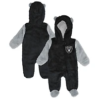 Grenouillère polaire noire à fermeture éclair pour nouveau-né et nourrisson Outerstuff, motif Las Vegas Raiders Stay Napping Teddy