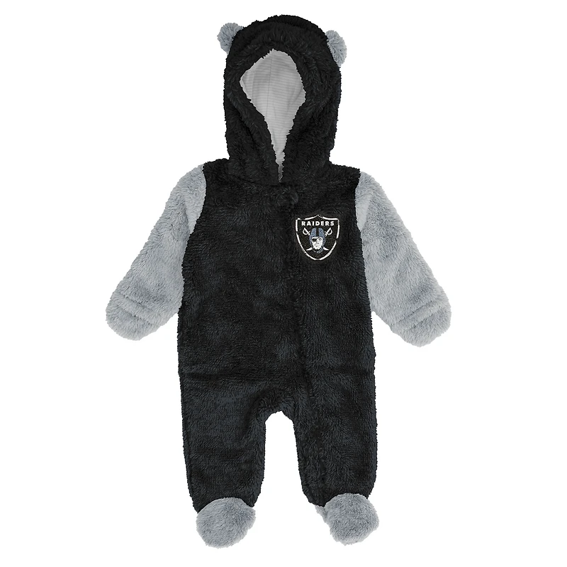 Grenouillère polaire noire à fermeture éclair pour nouveau-né et nourrisson Outerstuff, motif Las Vegas Raiders Stay Napping Teddy
