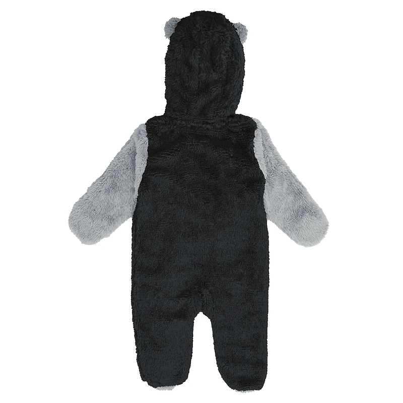 Grenouillère polaire noire à fermeture éclair pour nouveau-né et nourrisson Outerstuff, motif Las Vegas Raiders Stay Napping Teddy