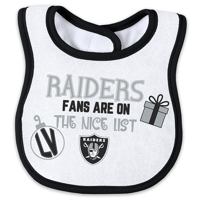 Ensemble pyjama et bavoir à fermeture éclair pour nouveau-né bébé par Erin Andrews Las Vegas Raiders imprimé intégral