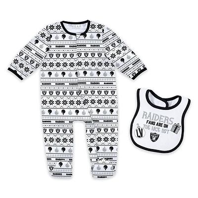 Ensemble pyjama et bavoir à fermeture éclair pour nouveau-né bébé par Erin Andrews Las Vegas Raiders imprimé intégral