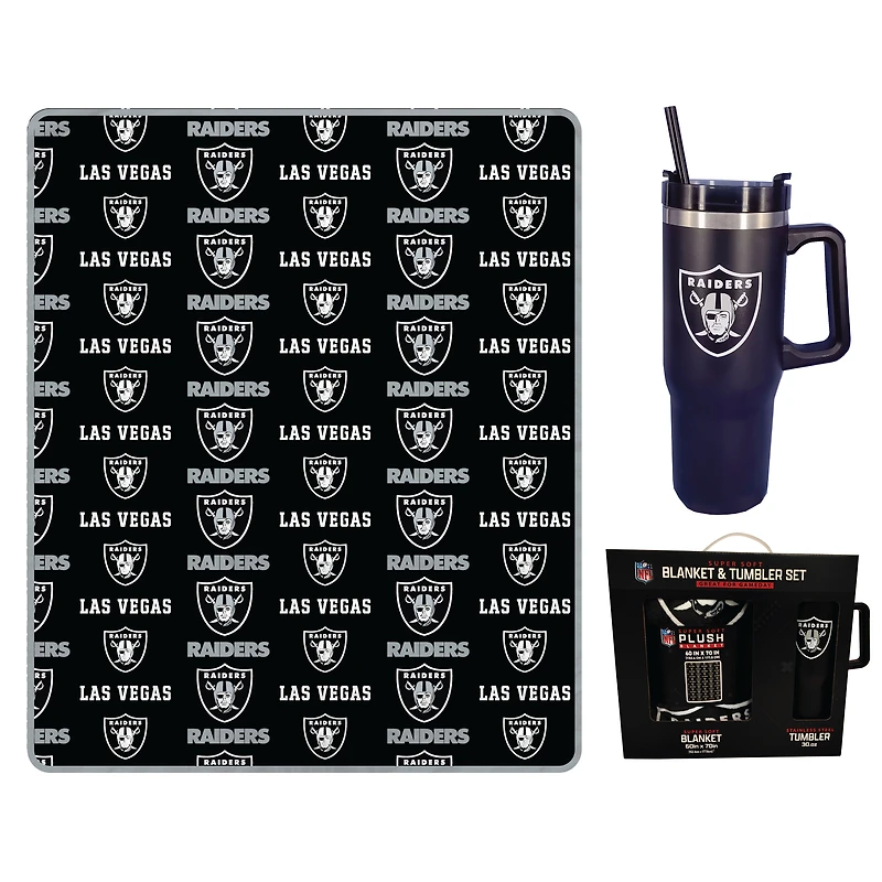 Ensemble couverture Pegasus Las Vegas Raiders 60" x 70" avec logo et gobelet isotherme en acier inoxydable de 30 oz
