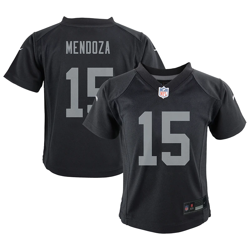 Maillot de match Nike Fernando Mendoza noir l'équipe des Raiders Las Vegas pour enfants d'âge préscolaire