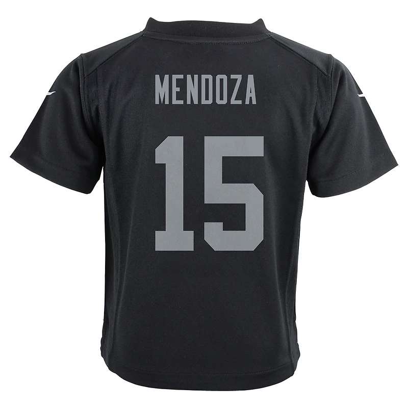 Maillot de match Nike Fernando Mendoza noir l'équipe des Raiders Las Vegas pour enfants d'âge préscolaire