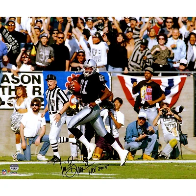 Photo de Tim Brown (Las Vegas Raiders) en pleine course, autographiée (40,6 x 50,8 cm), avec inscription « HOF 2015 ».