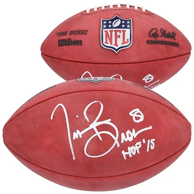 Ballon de football américain Wilson Duke en couleur, autographié par Tim Brown des Raiders de Las Vegas, avec inscription « HOF 15 ».
