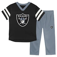 Toddler Outerstuff Black/Gray Las Vegas Raiders Red Zone V-Neck T-Shirt & Pants Set