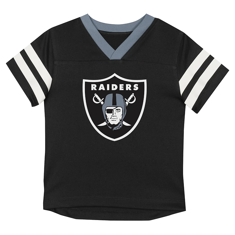 Toddler Outerstuff Black/Gray Las Vegas Raiders Red Zone V-Neck T-Shirt & Pants Set