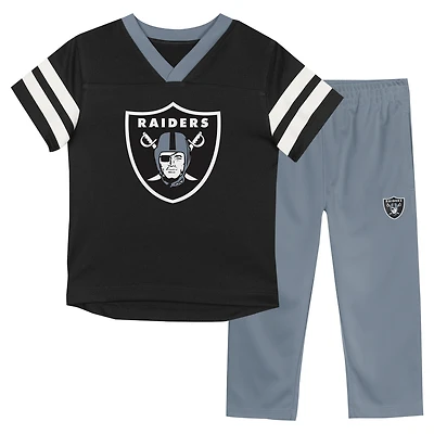 Ensemble t-shirt et pantalon à col en V pour tout-petits Outerstuff noir/gris des Las Vegas Raiders Red Zone