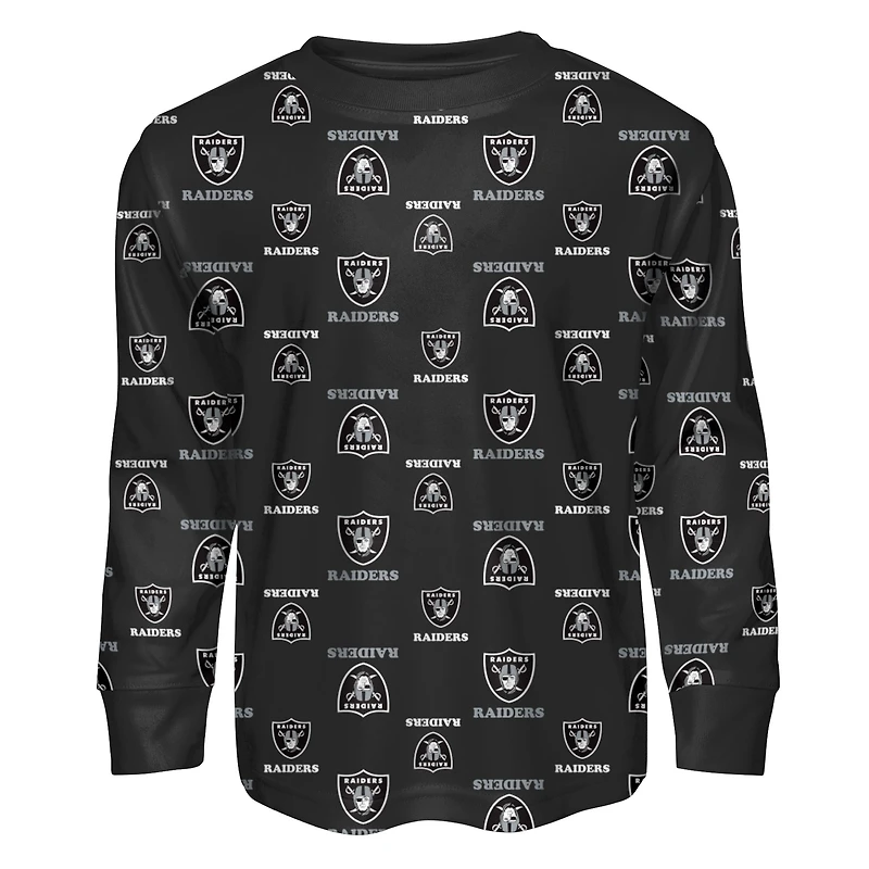 Ensemble de nuit pour tout-petits Outerstuff noir avec t-shirt à manches longues et pantalon imprimé intégral des Las Vegas Raiders