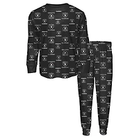Ensemble de nuit pour tout-petits Outerstuff noir avec t-shirt à manches longues et pantalon imprimé intégral des Las Vegas Raiders