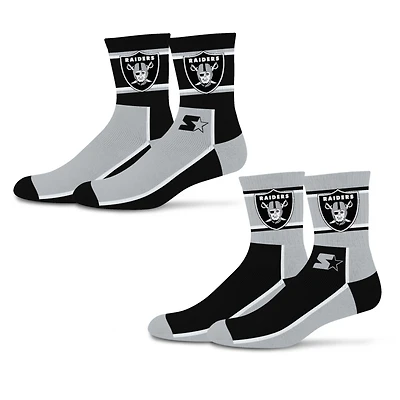 Unisex Starter  Black/Silver Las Vegas Raiders Double Color Block 2-Pack Mid-Crew Socks
