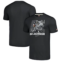 T-shirt unisexe en mélange de trois matières, hommage à Bo Jackson, caricature anthracite des Raiders Las Vegas, joueur retraité