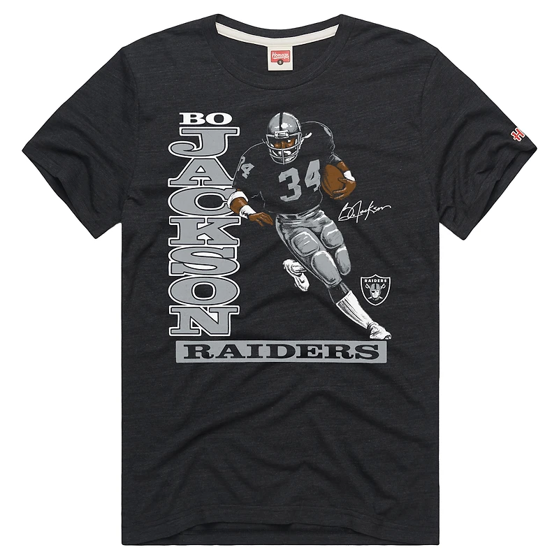T-shirt unisexe Hommage Bo Jackson Charcoal, joueur retraité des Las Vegas Raiders, caricature classique