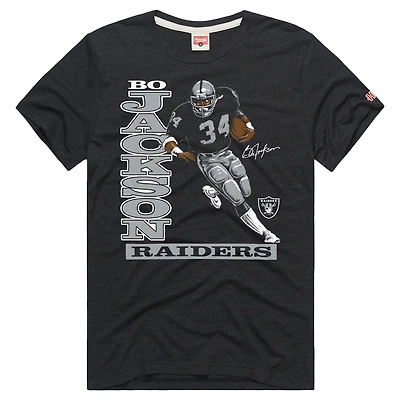 T-shirt unisexe Hommage Bo Jackson Charcoal, joueur retraité des Las Vegas Raiders, caricature classique