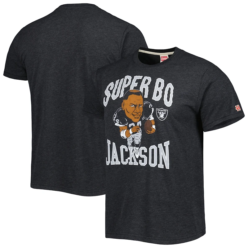 Unisex Homage Bo Jackson Heather Black Las Vegas Raiders Caricature Retired Player Tri-Blend T-Shirt