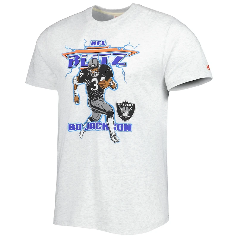 Unisex Homage Bo Jackson Heathered Ash Las Vegas Raiders NFL Blitz Retired Player Tri-Blend T-Shirt