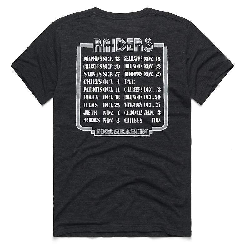 Unisex Homage Charcoal Las Vegas Raiders 2026 NFL Schedule Queen Tri-Blend T-Shirt