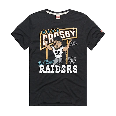 Unisex Homage Maxx Crosby Charcoal Las Vegas Raiders Caricature Player Graphic Tri-Blend T-Shirt