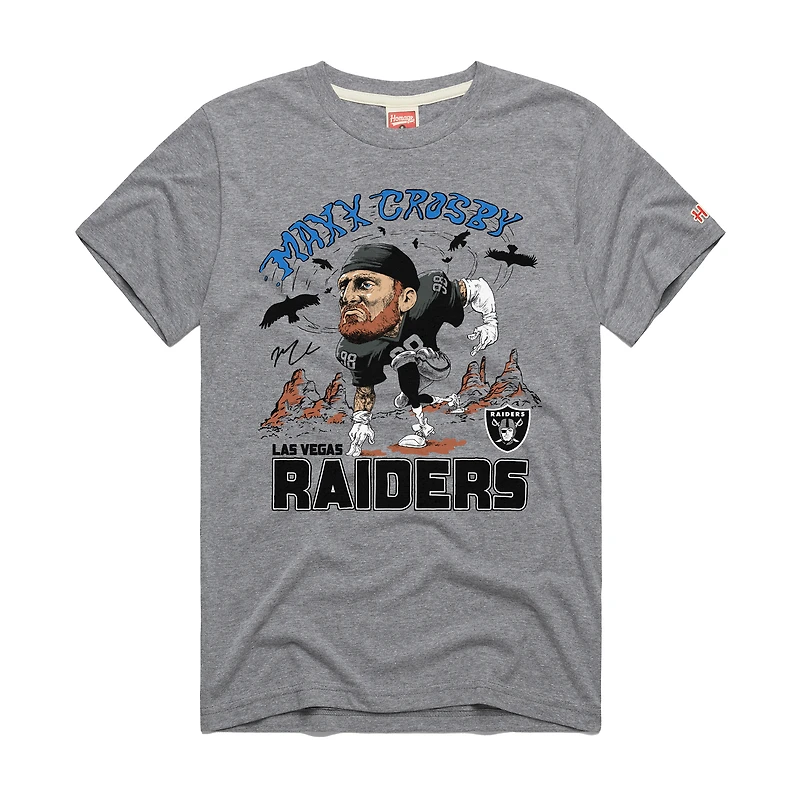 Unisex Homage Maxx Crosby Silver Las Vegas Raiders Caricature Player Graphic Tri-Blend T-Shirt