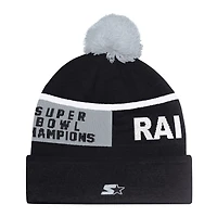 Bonnet en tricot à revers unisexe Starter Black Las Vegas Raiders Chyron avec pompon