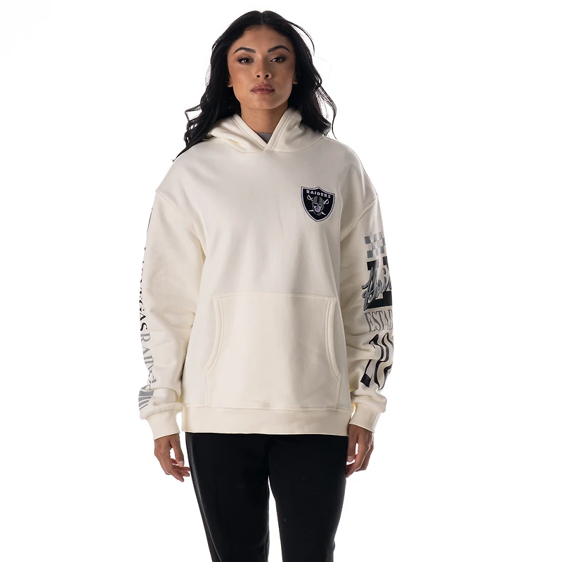 Sweat à capuche unisexe en polaire manches graphiques empilées The Wild Collective Cream Las Vegas Raiders