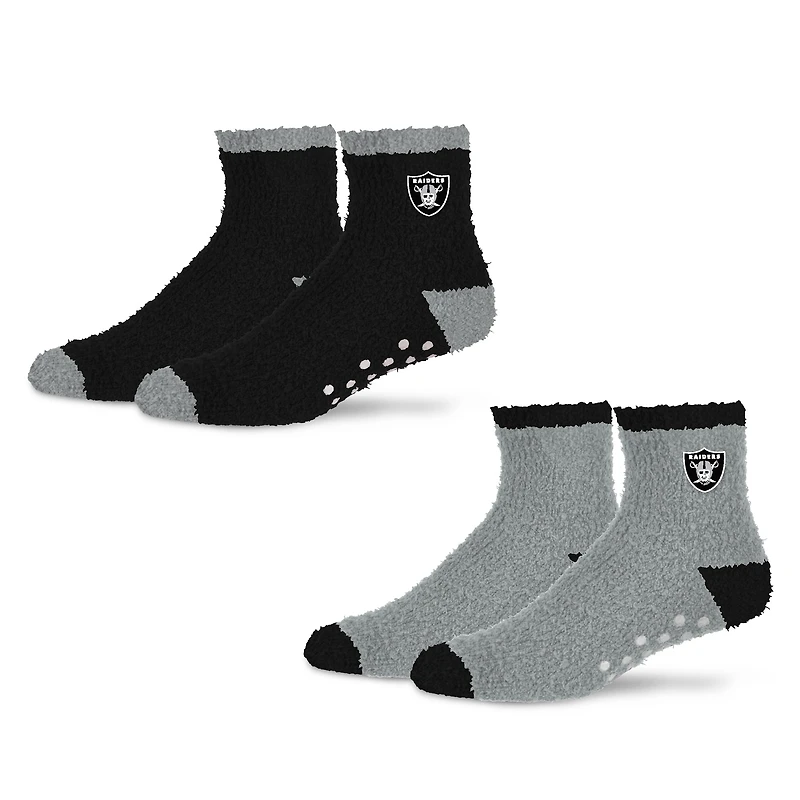 Lot de 2 paires de chaussettes confortables noires/argentées pour femme des Las Vegas Raiders, domicile et extérieur