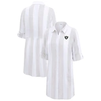 Tunique boutonnée à rayures de rugby pour femme Tommy Bahama Kaki/Blanc Las Vegas Raiders