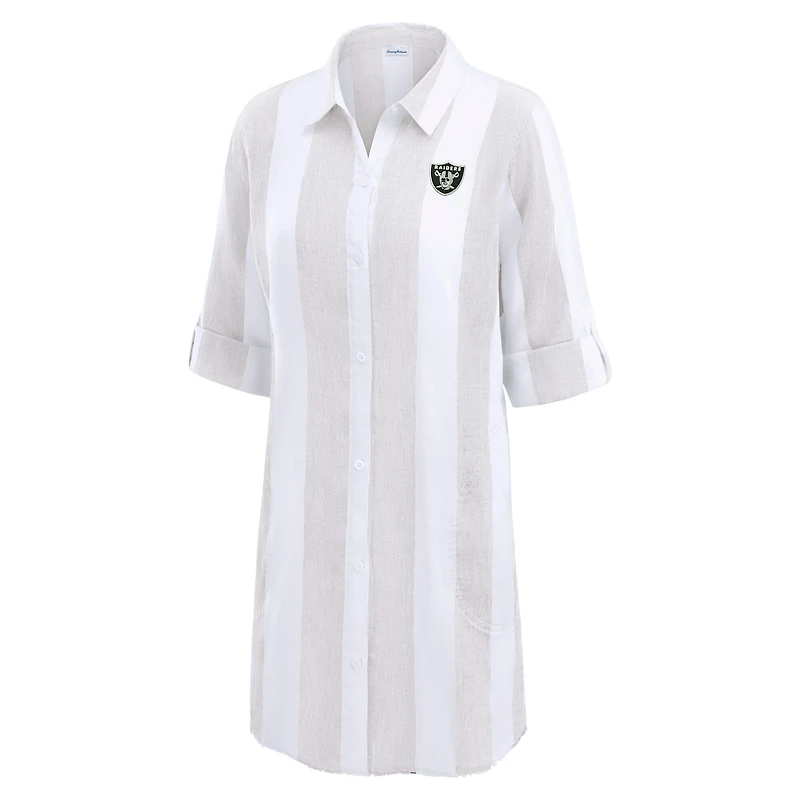 Tunique boutonnée à rayures de rugby pour femme Tommy Bahama Kaki/Blanc Las Vegas Raiders