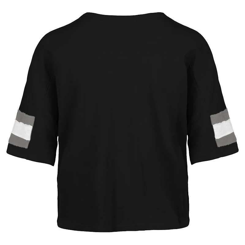Women's '47 Black Las Vegas Raiders  Double Header Scout Cropped V-Neck T-Shirt