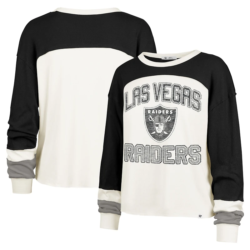 Haut court à manches longues raglan Double Header Curve '47 Cream pour femme des Las Vegas Raiders
