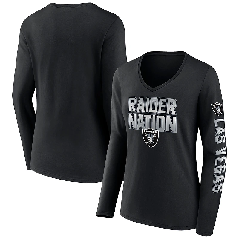 T-shirt à manches longues et col en V noir pour femmes, Las Vegas Raiders Hometown Sweep