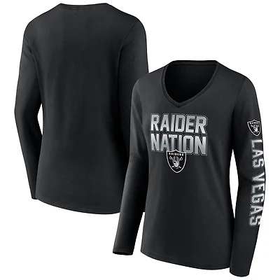 T-shirt à manches longues et col en V noir pour femmes, Las Vegas Raiders Hometown Sweep